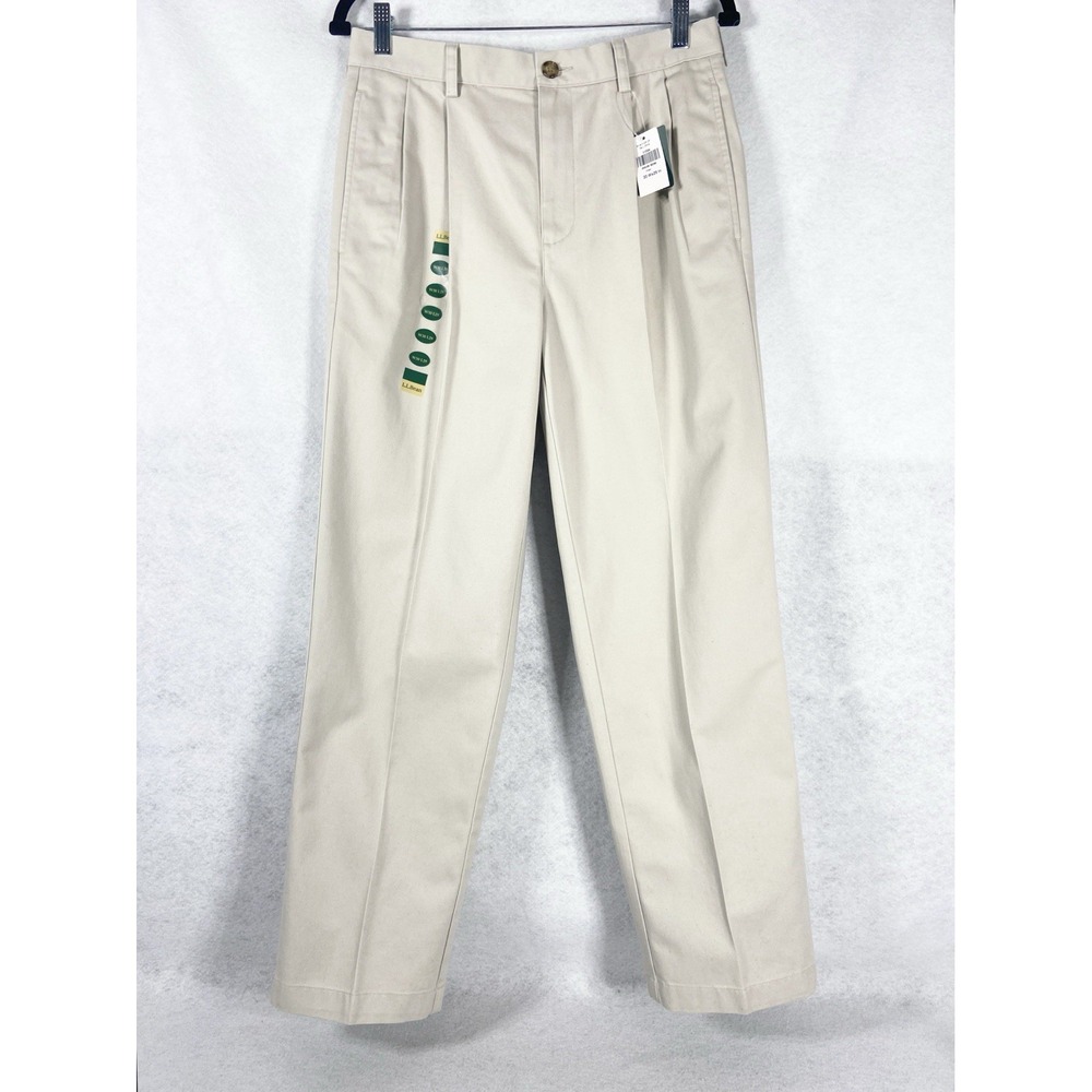 LL Bean Pants Men's 30x29 Khaki Double L Chino Pleated Front Cotton Wrinkle Free